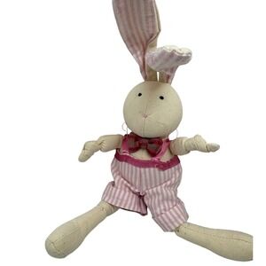 Applause Bunny Rabbit Plush Pink White Striped Overall tie Stuffed Animal Easter